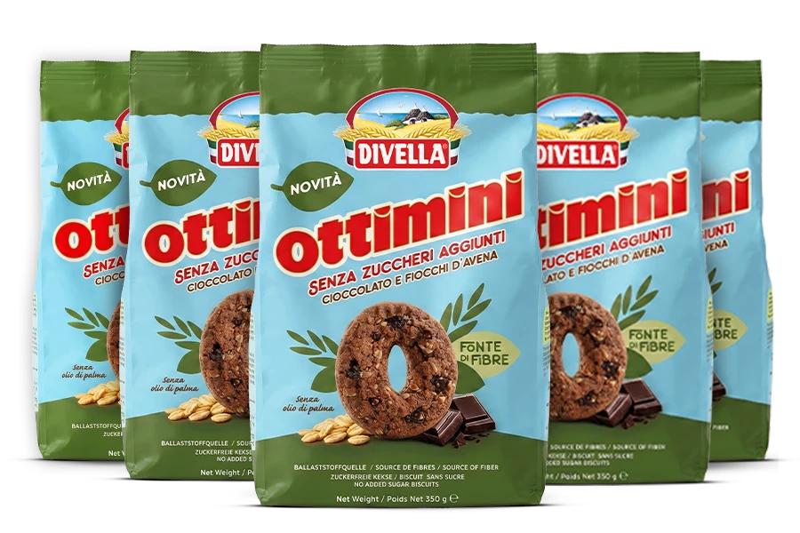 Biscotti Ottimini cioccolato e fiocchi d'avena senza zuccheri aggiunti